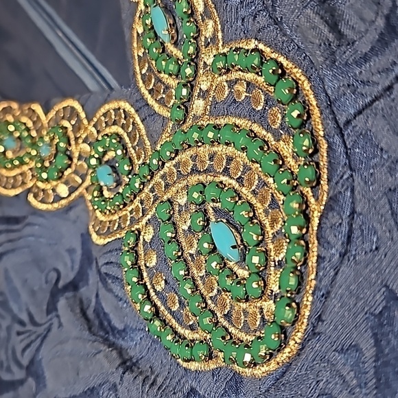 Laundry by Shelli Segal Blue Jacquard Embellished Halter Racer Back Dres… - Picture 9 of 15